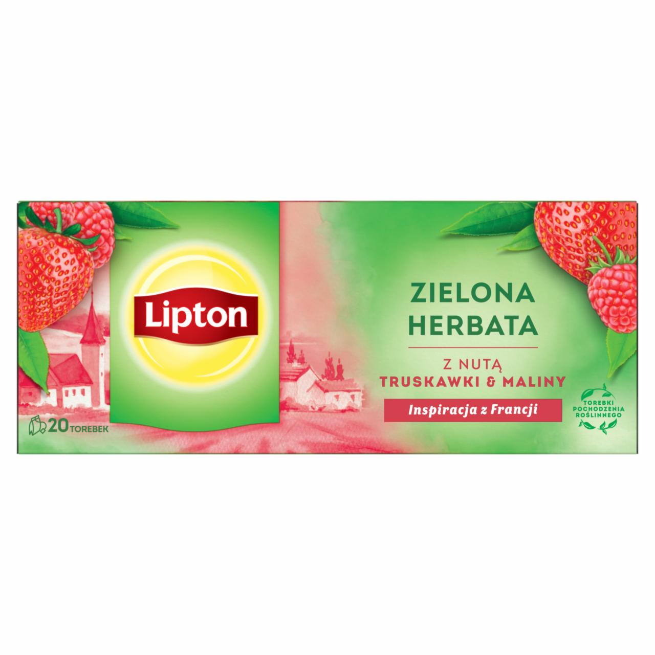 Zdjęcia - Lipton Zielona herbata z nutą truskawki & maliny 28 g (20 torebek)