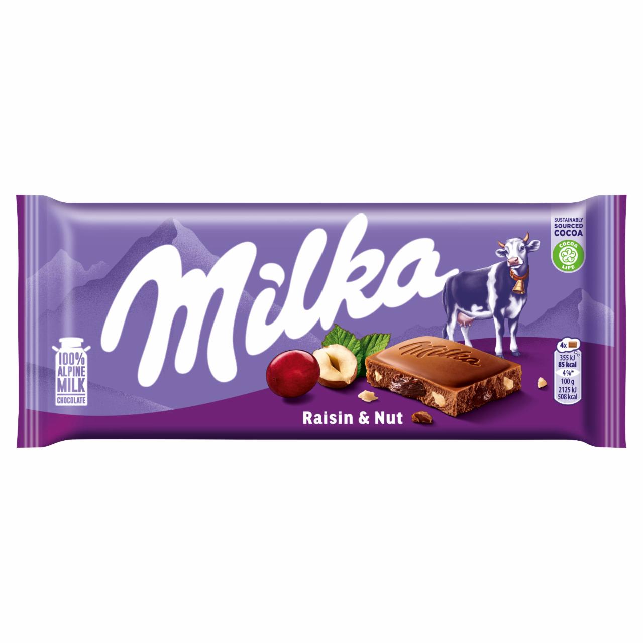 Zdjęcia - Milka Czekolada mleczna z rodzynkami i orzechami laskowymi 100 g