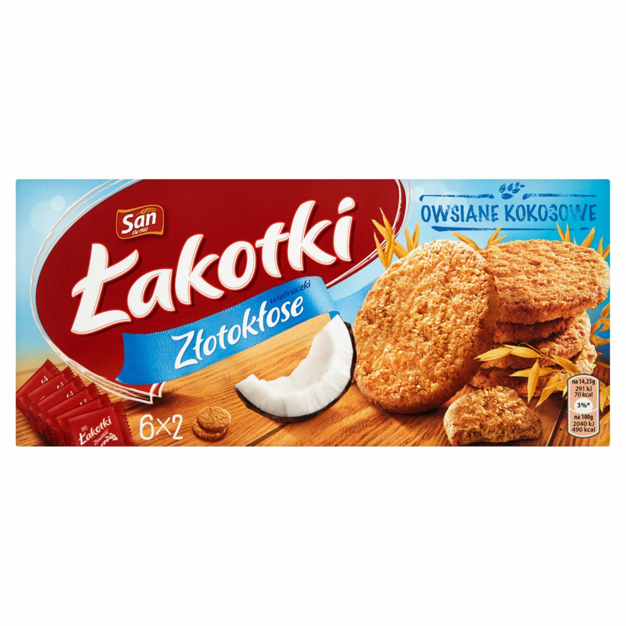 Zdjęcia - San Łakotki Złotokłose wiatraczki owsiane kokosowe Ciastka 171 g