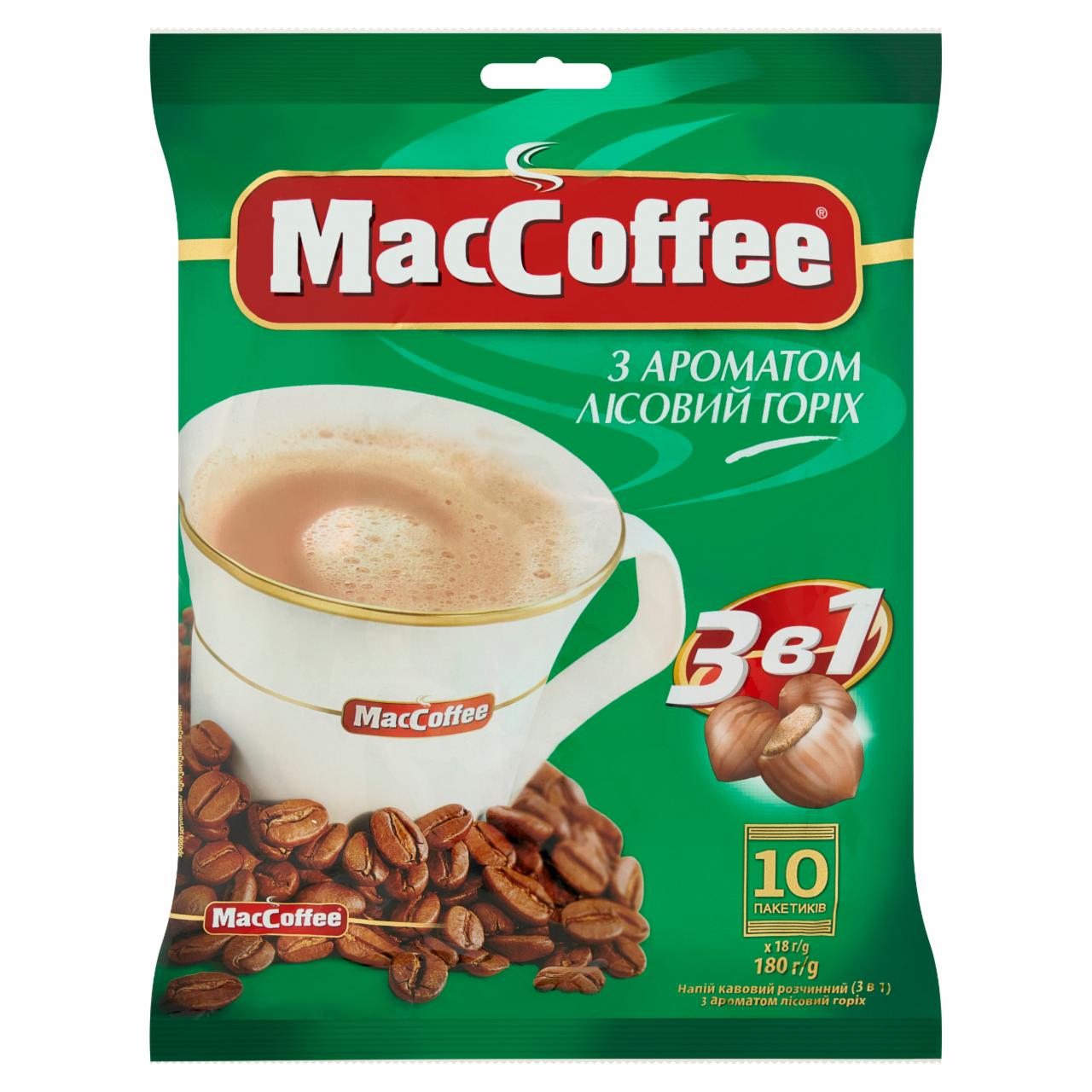 Zdjęcia - MacCoffee Rozpuszczalny napój kawowy 3 w 1 o smaku orzecha laskowego 180 g (10 x 18 g)