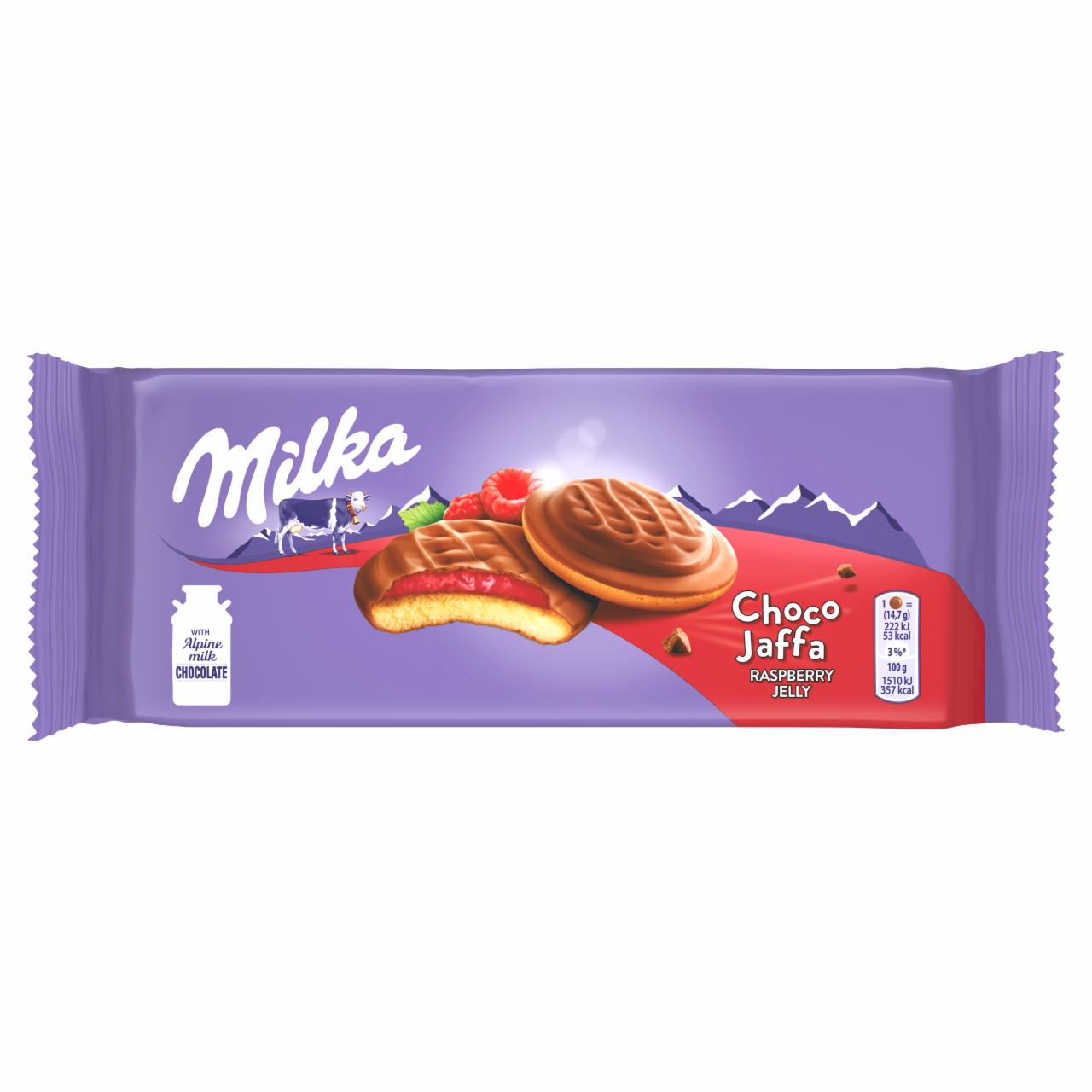 Zdjęcia - Milka Choco Jaffa Biszkopty z galaretką o smaku malinowym oblewane czekoladą mleczną 147 g