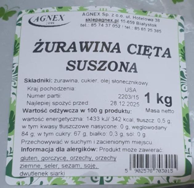 Zdjęcia - Żurawina cięta suszona Agnex