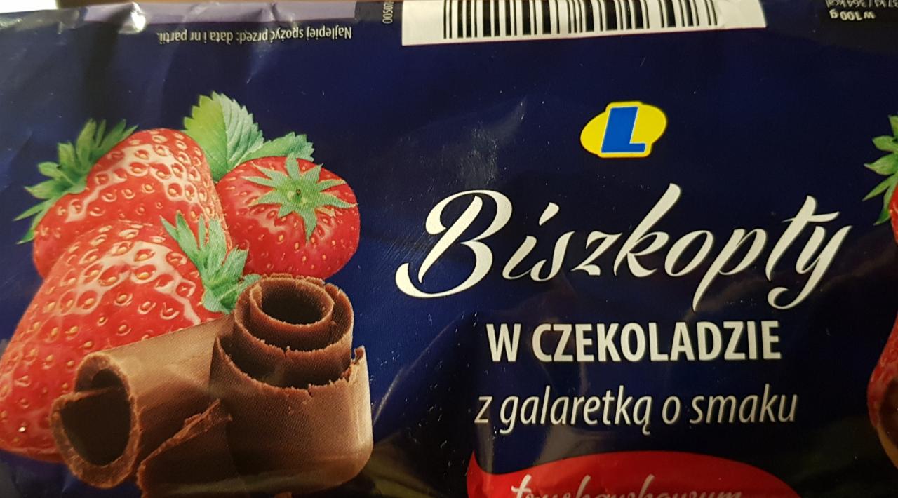 Zdjęcia - Biszkopty w czekoladzie z galaretką o smaku truskawkowym Lewiatan