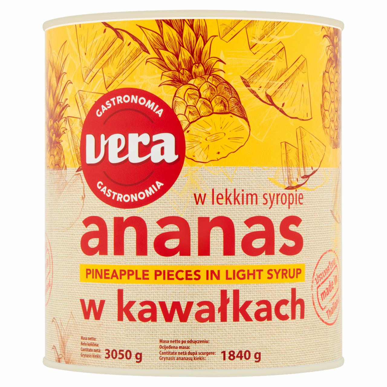 Zdjęcia - Vera Gastronomia Ananas w kawałkach w lekkim syropie 3050 g