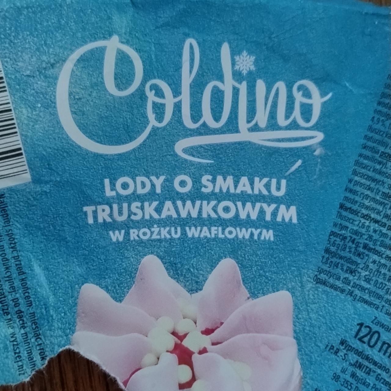 Zdjęcia - Lody o smaku truskawkowym w rożku waflowym Coldino