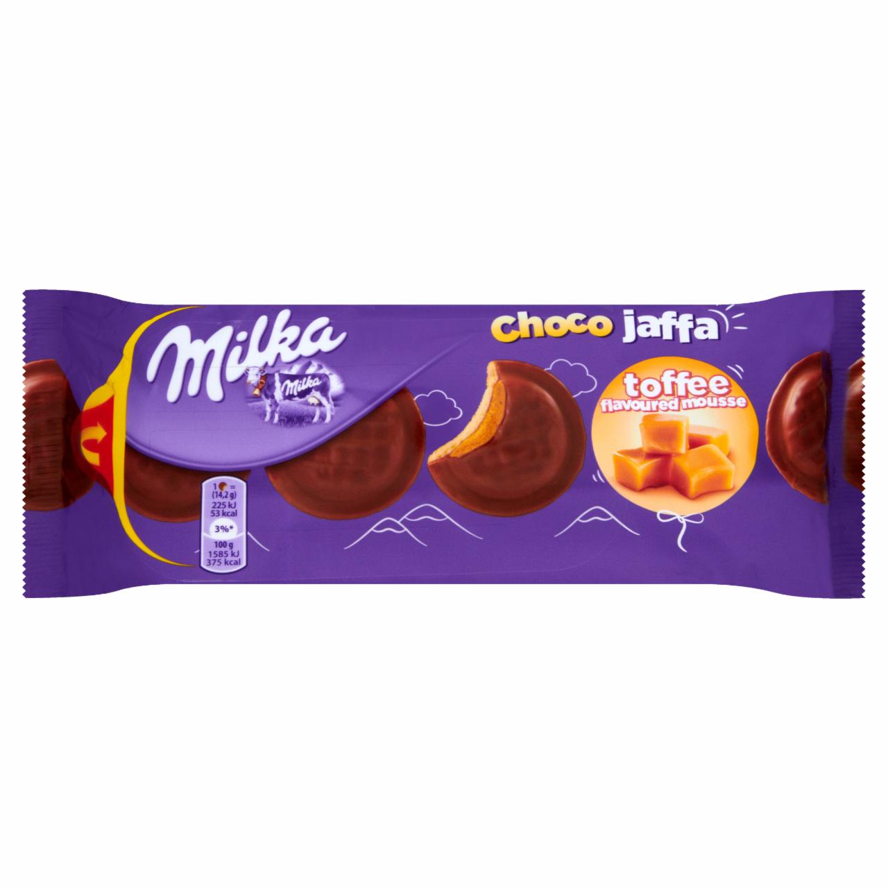 Zdjęcia - Milka ChocoJaffa Biszkopty z pianką o smaku toffi w czekoladzie mlecznej z alpejskiego mleka 128 g