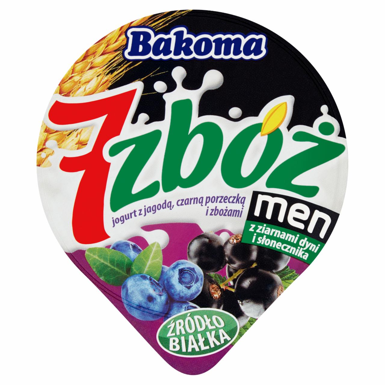 Zdjęcia - Bakoma 7 zbóż men Jogurt z jagodą czarną porzeczką i zbożami 300 g