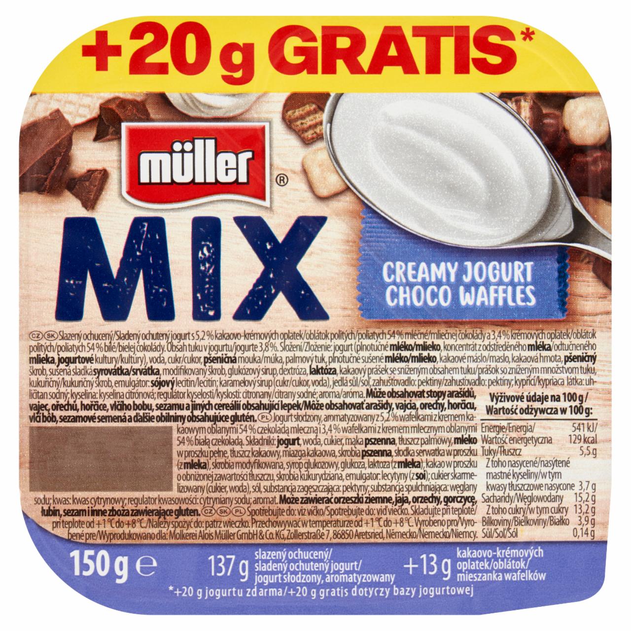 Zdjęcia - Müller Mix Jogurt z wafelkami z kremem kakaowym i mlecznym oblanymi czekoladą mleczną i białą 150 g