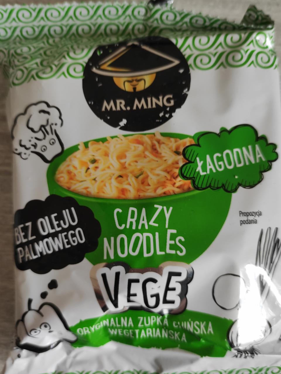 Zdjęcia - Vege crazy noodles zupka chińska łagodna bez oleju palmowego Mr. Ming