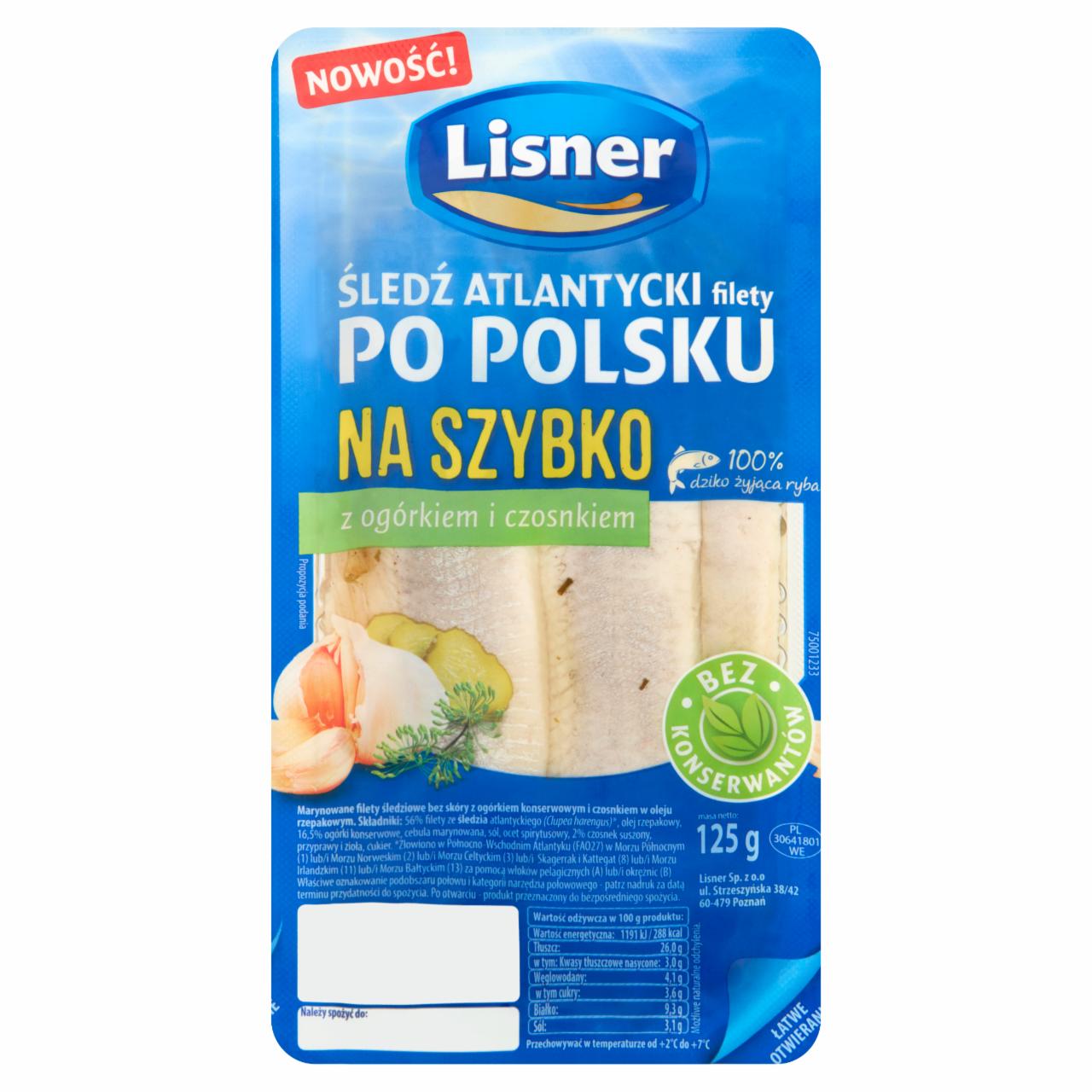 Zdjęcia - Lisner Śledź atlantycki filety po polsku na szybko z ogórkiem i czosnkiem 125 g