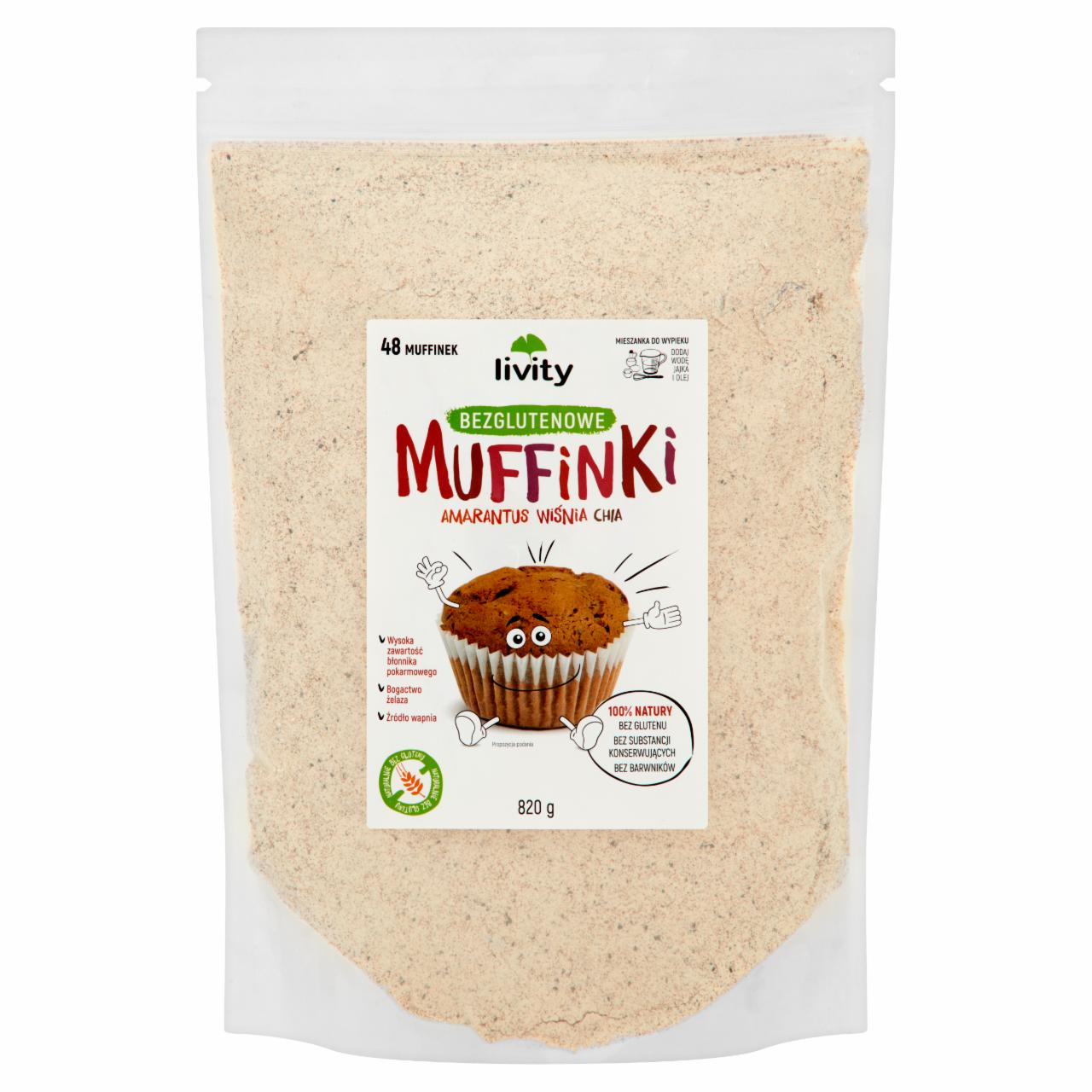 Zdjęcia - Livity Muffinki bezglutenowe amarantus wiśnia chia Mieszanka do wypieku 820 g