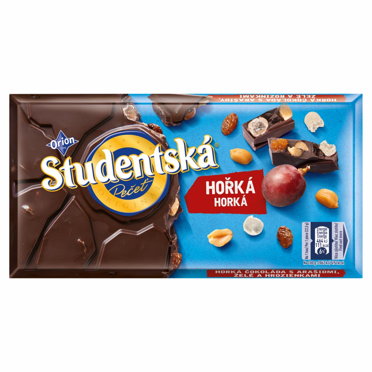 Zdjęcia - Orion Studentská Czekolada deserowa z orzechami ziemnymi żelkami i rodzynkami 180 g