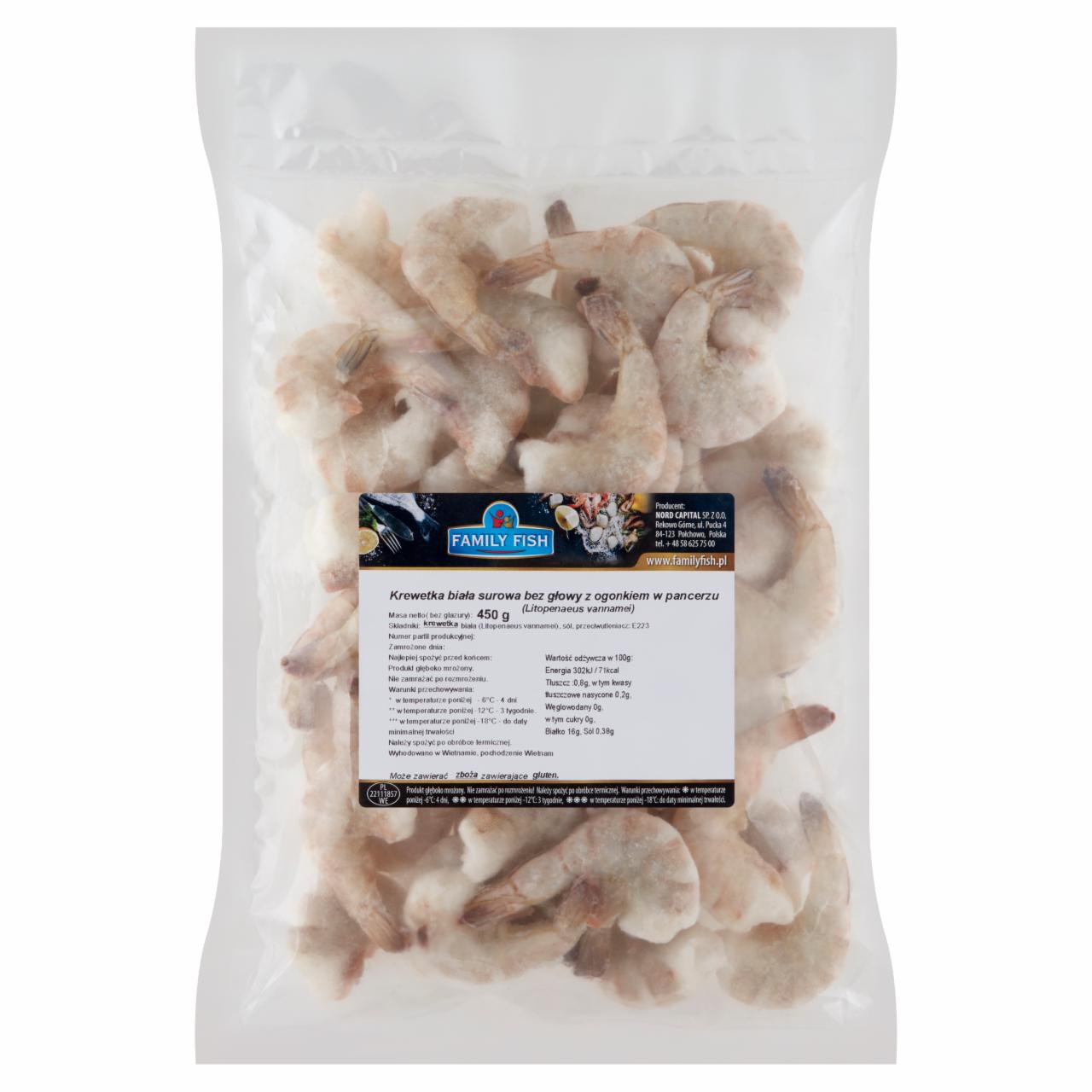 Zdjęcia - Family Fish Krewetka biała surowa bez głowy z ogonkiem w pancerzu 450 g