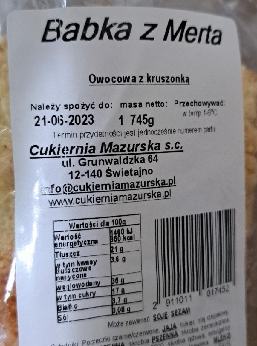 Zdjęcia - Babka z metra owocowa z kruszonką Cukiernia Mazurska