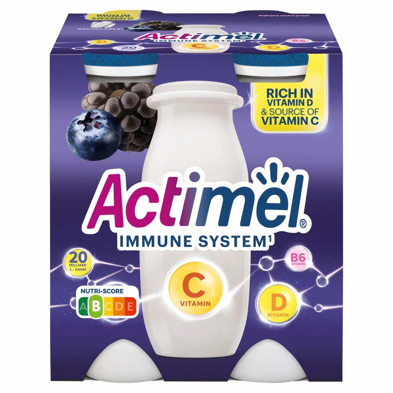 Zdjęcia - Actimel Napój jogurtowy o smaku jagodowo-jeżynowym 400 g (4 x 100 g)