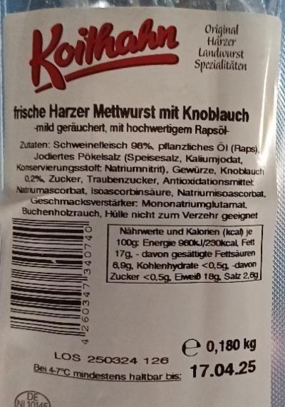 Zdjęcia - Frische harzer metteurst mit knoblauch Koithahn