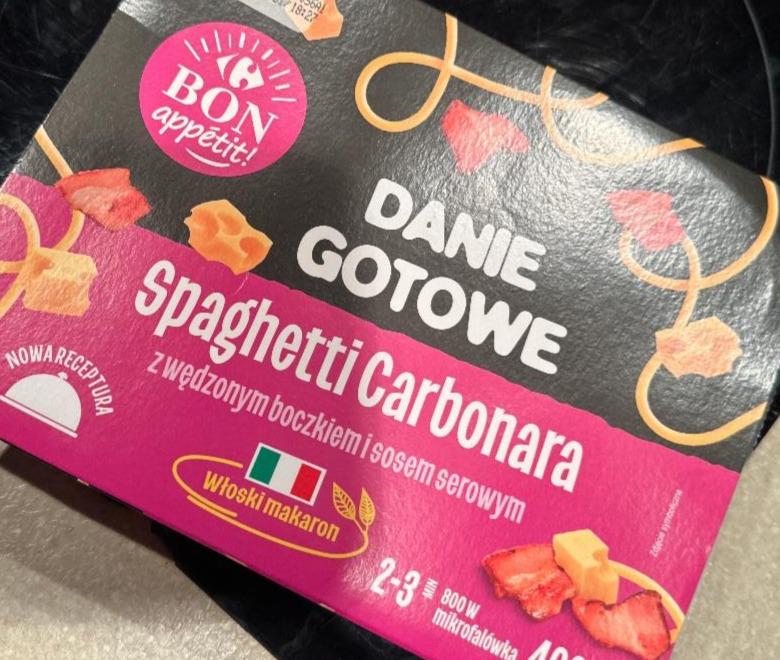 Zdjęcia - Spaghetti carbonara z wędzonym boczkiem i ososem serowym Carrefour Bon Appetit