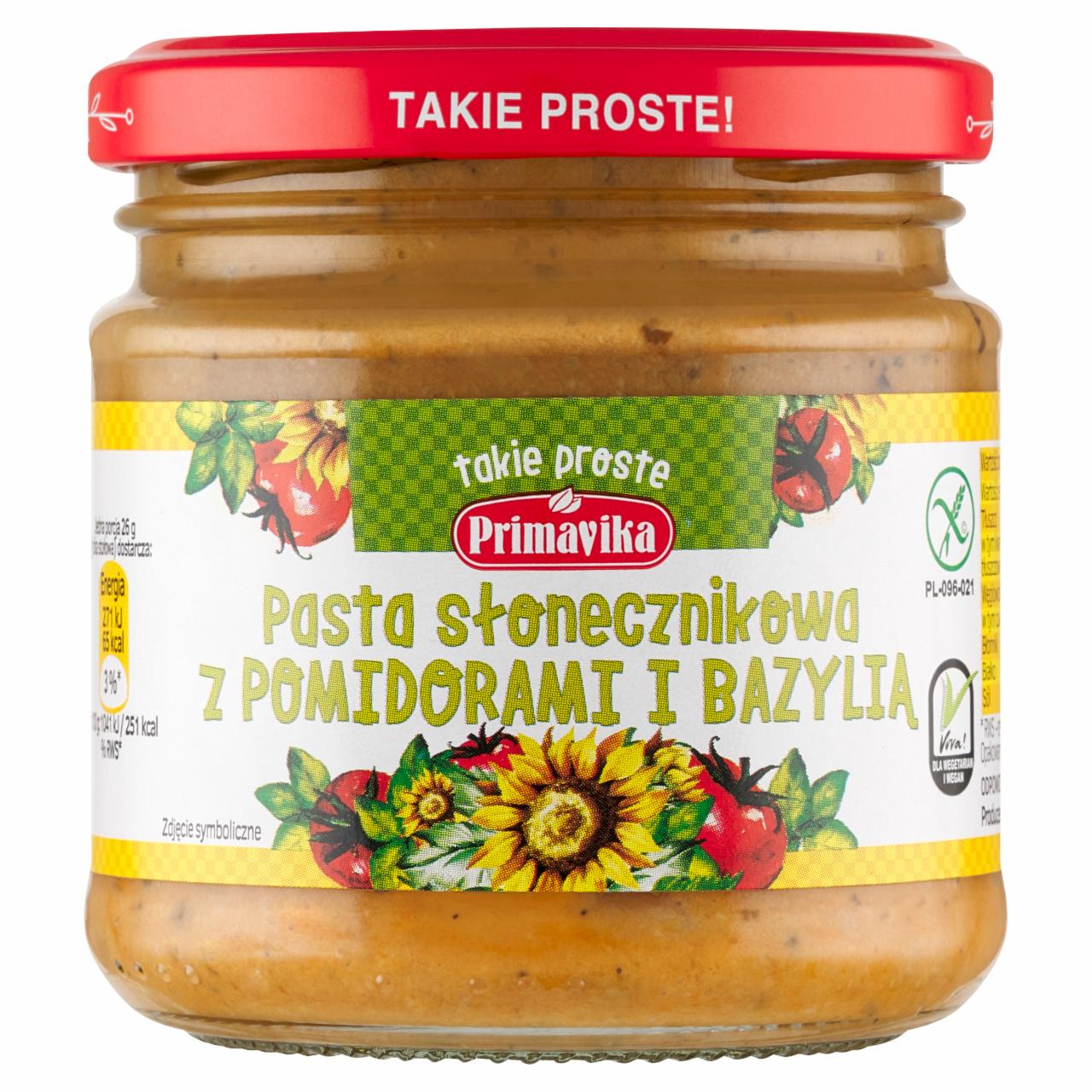 Zdjęcia - Primavika Pasta słonecznikowa z pomidorami i bazylią 160 g