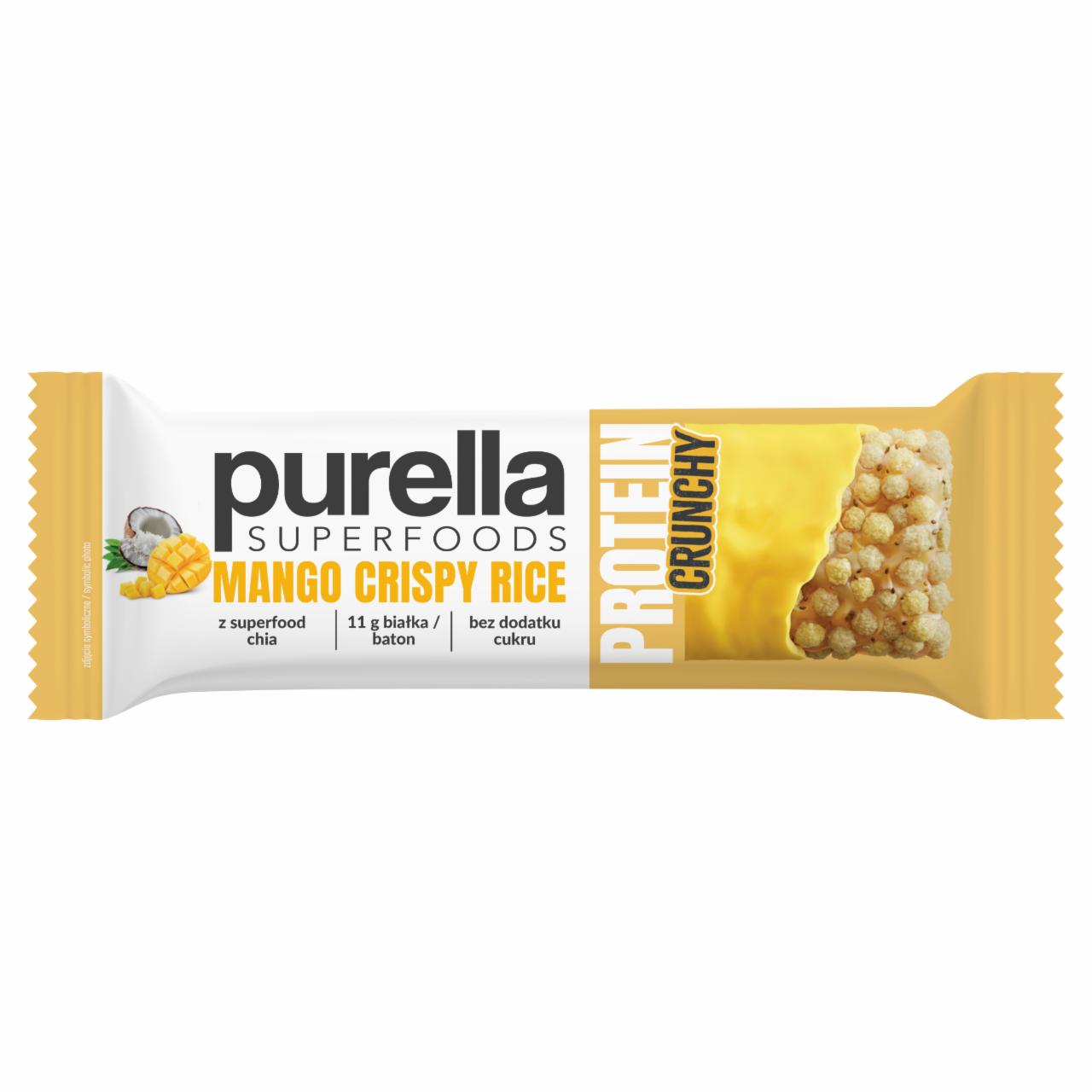Zdjęcia - Protein Crunchy Mango Crispy Rice Baton białkowy 45 g Purella Superfoods
