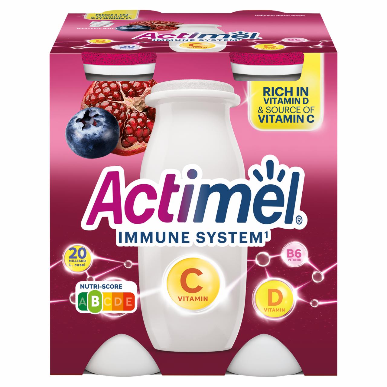 Zdjęcia - Actimel Napój jogurtowy o smaku jagoda-granat 400 g (4 x 100 g)