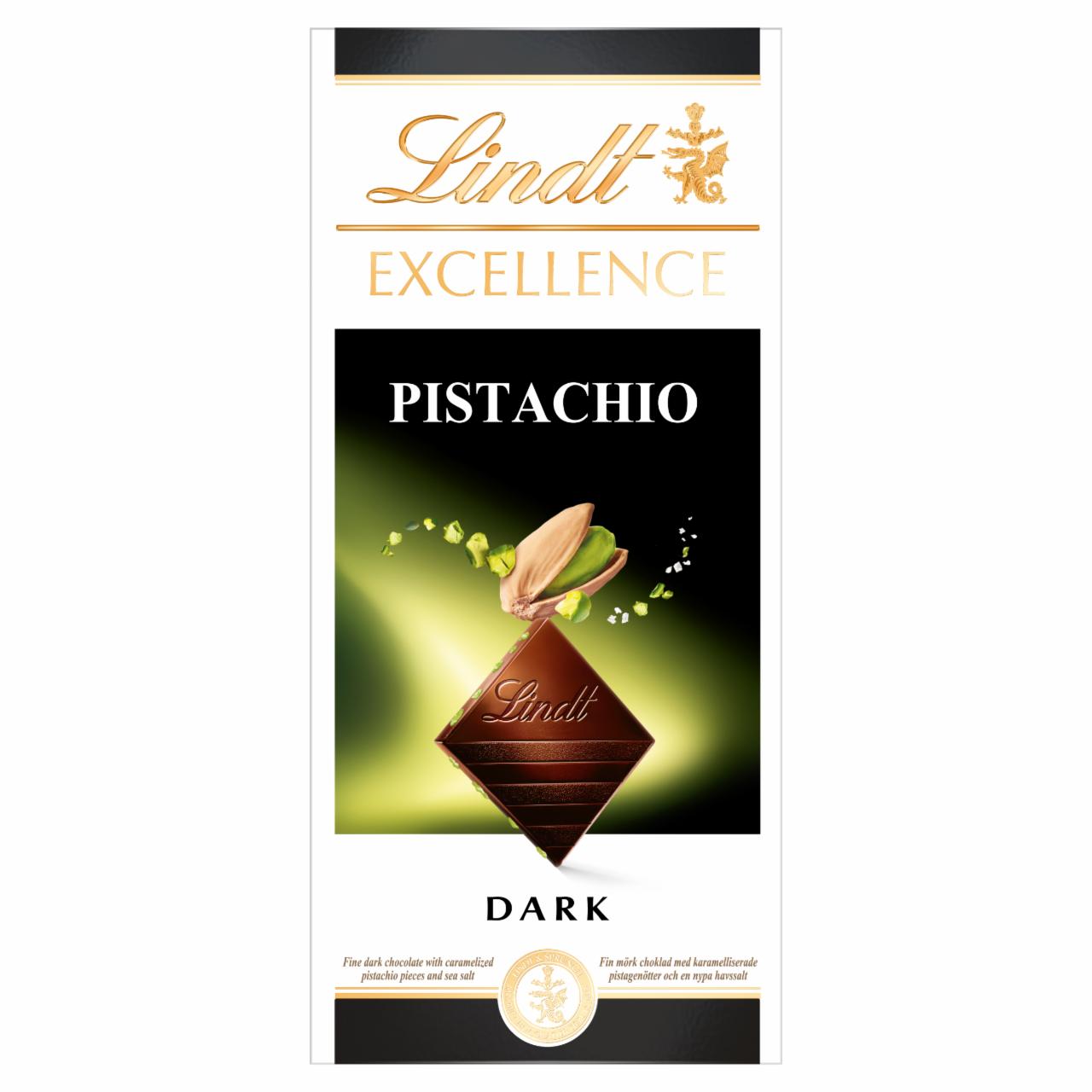 Zdjęcia - Lindt Excellence Czekolada ciemna z karmelizowanymi kawałkami pistacji i solą morską 100 g
