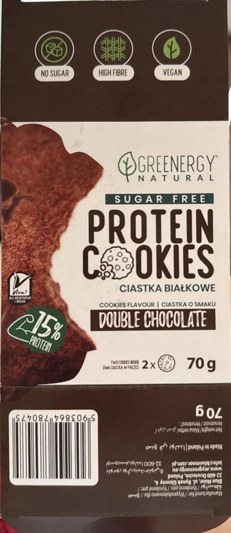 Zdjęcia - Protein cookie double chocolate sugar free Greenergy