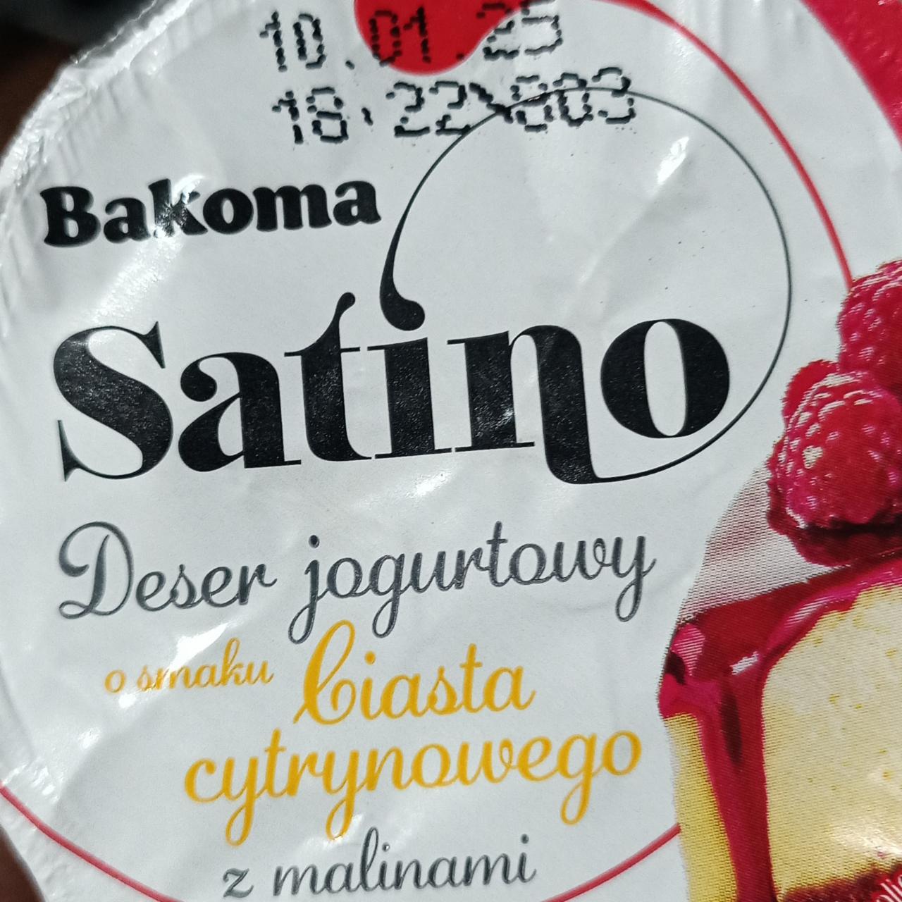 Zdjęcia - Bakoma Satino Deser jogurtowy o smaku ciasta cytrynowego z malinami 145 g