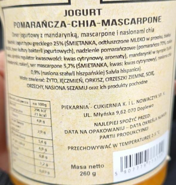 Zdjęcia - Jogurt pomarańcza chia mascarpone Nowaczyk