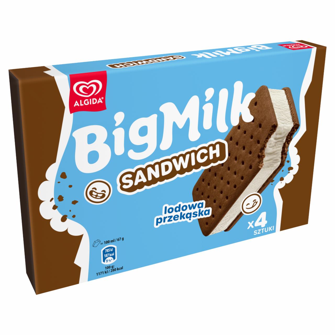 Zdjęcia - Big Milk Sandwich Lody o smaku waniliowym w ciastkach 400 ml (4 sztuki)
