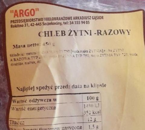 Zdjęcia - Chleb żytni razowy ARGO