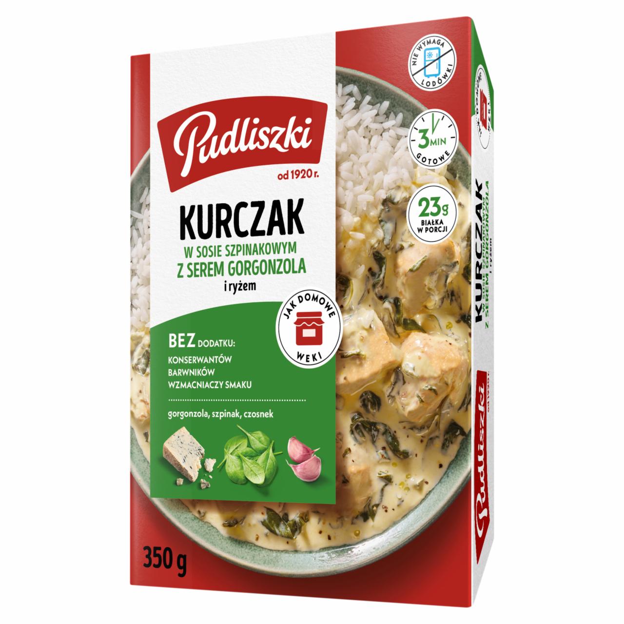Zdjęcia - Pudliszki Kurczak w sosie szpinakowym z serem gorgonzola i ryżem 350 g