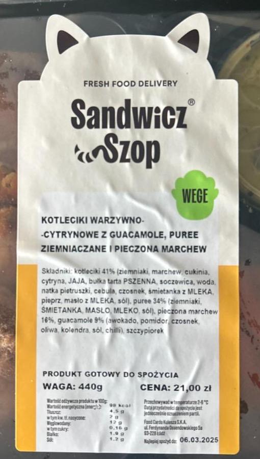 Zdjęcia - Kotleciki warzywno cytrynowe z guacamole puree ziemniaczanym i pieczona marchew Sandwicz Szop