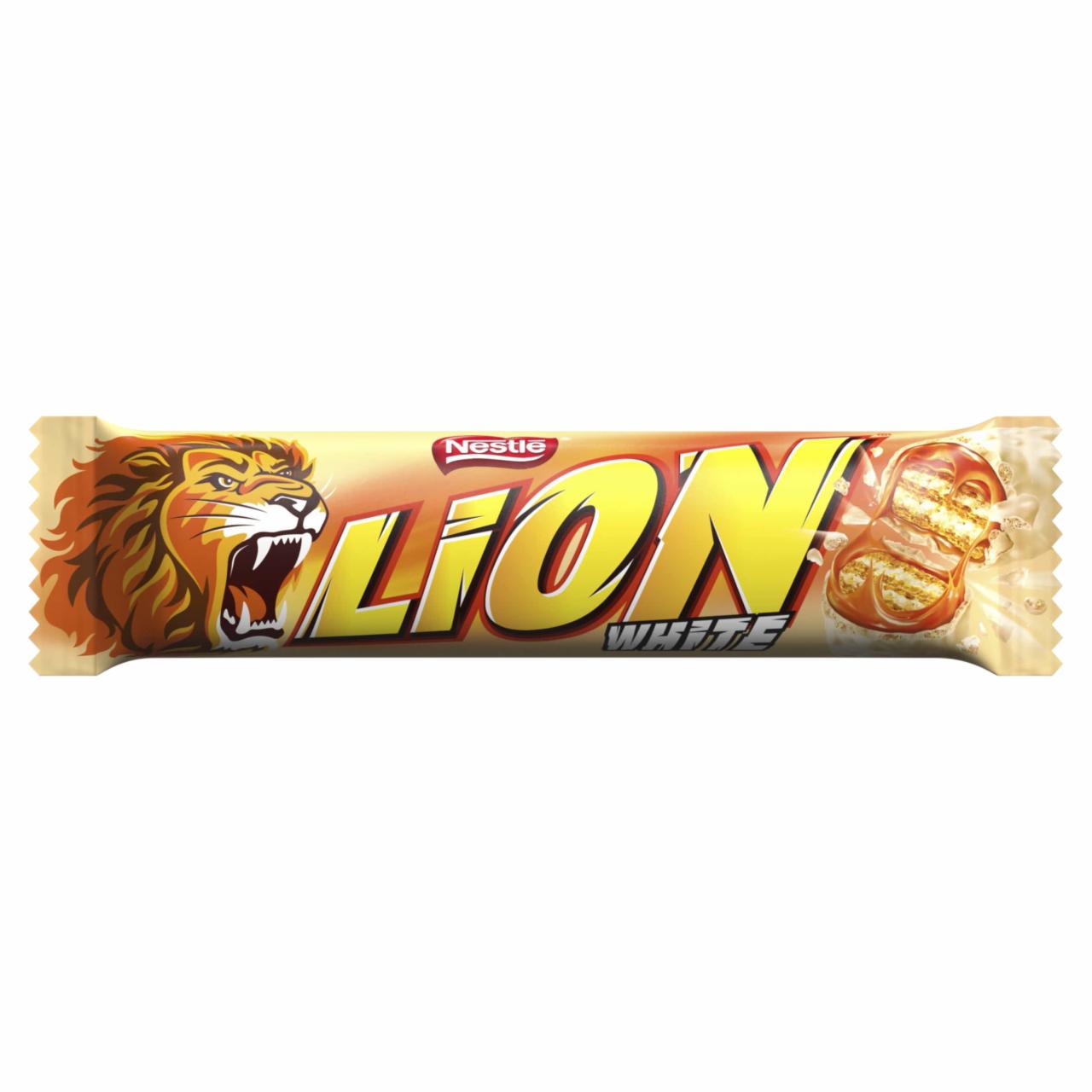 Zdjęcia - Lion White Nadziewany wafel z karmelem i płatkami pszennymi w białej polewie 42 g