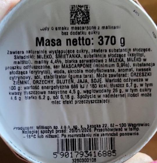 Zdjęcia - Lody o smaku mascarpone z malinami bez dodatku cukru Willisch
