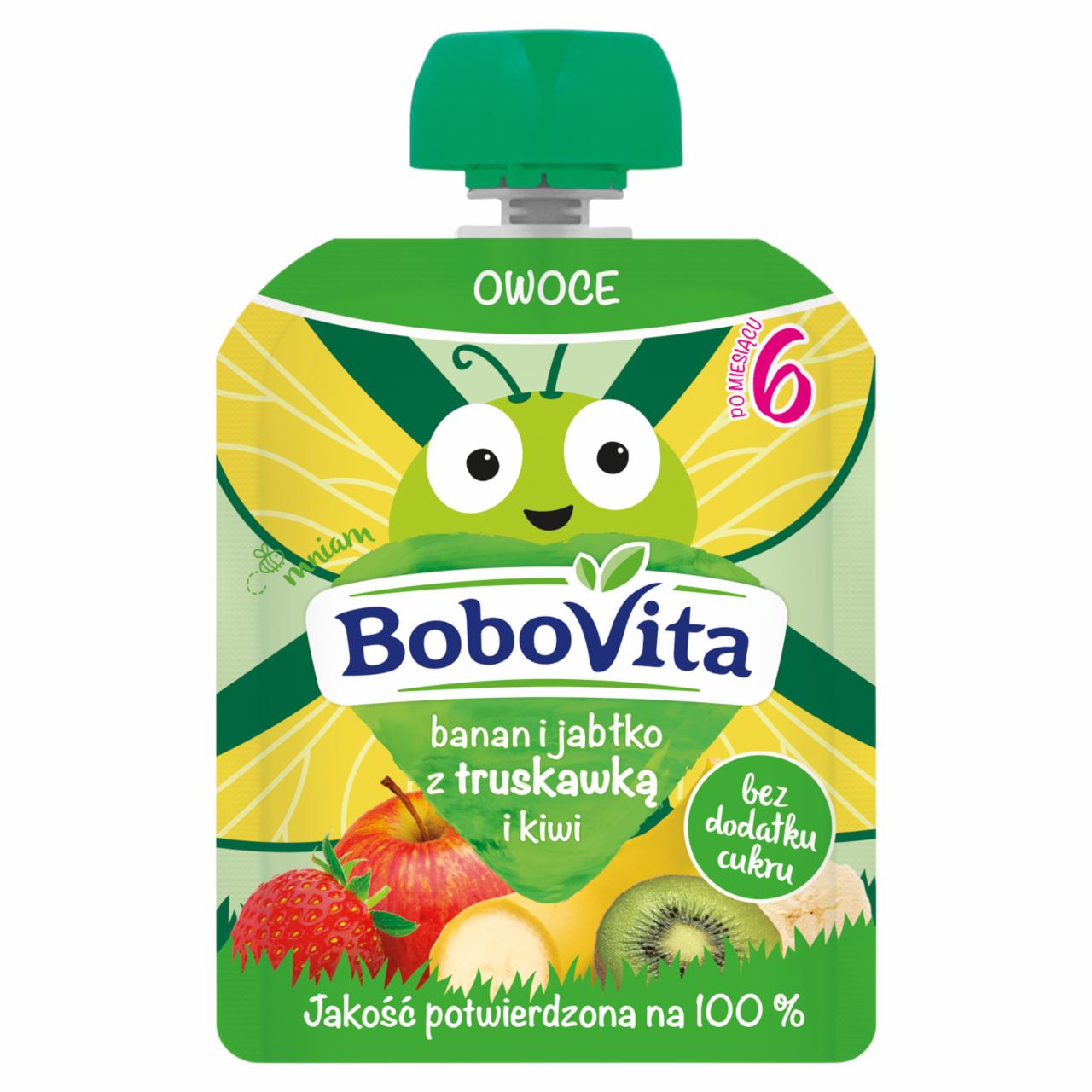 Zdjęcia - BoboVita Mus banan i jabłko z truskawką i kiwi po 6 miesiącu 80 g