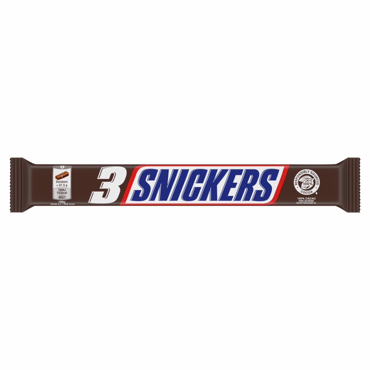 Zdjęcia - Snickers Czekolada mleczna z nugatem i nadzieniem karmelowym z orzeszkami 112,5 g (3 x 37,5 g)