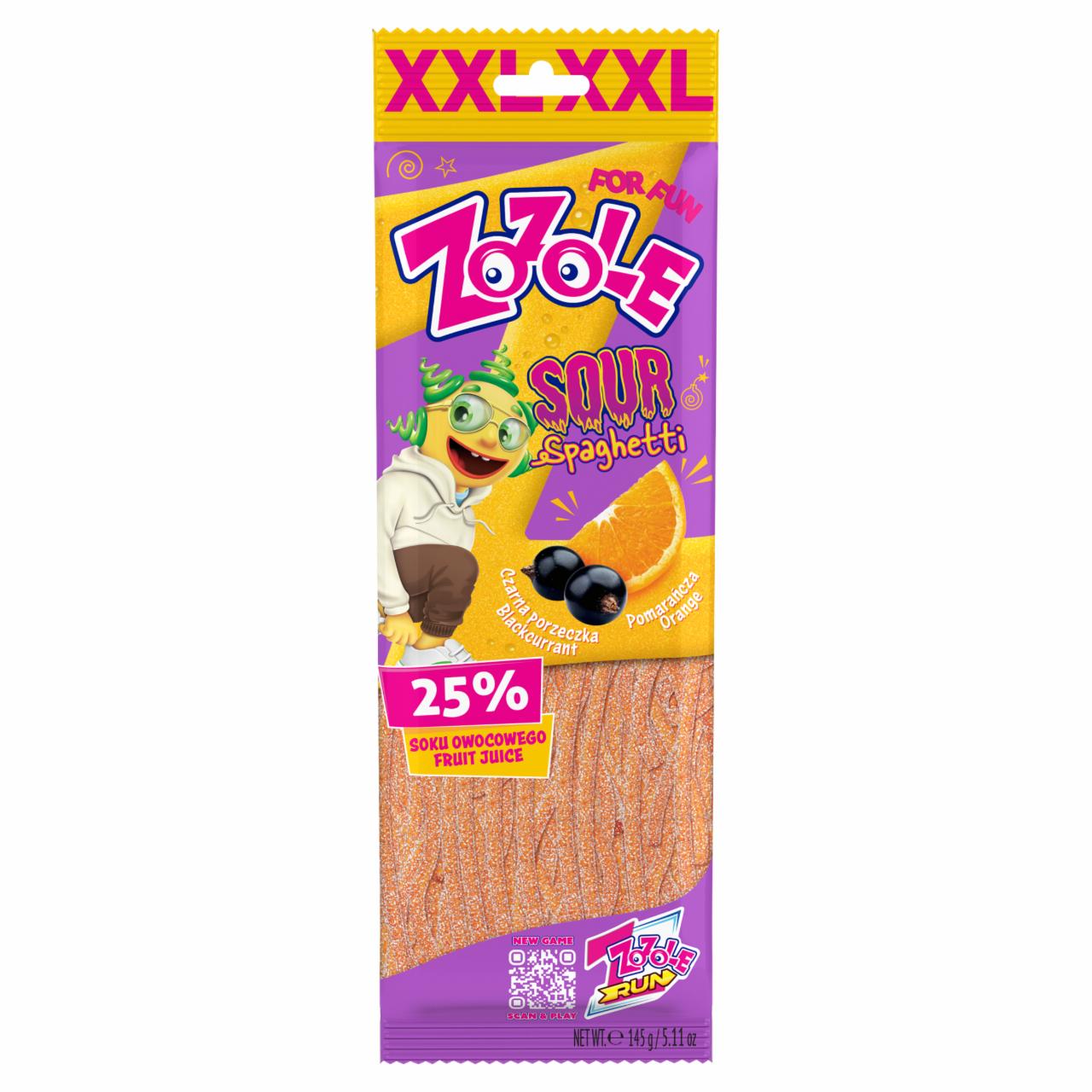 Zdjęcia - Zozole Sour Spaghetti Żelki o smaku pomarańczowym i czarnej porzeczki 145