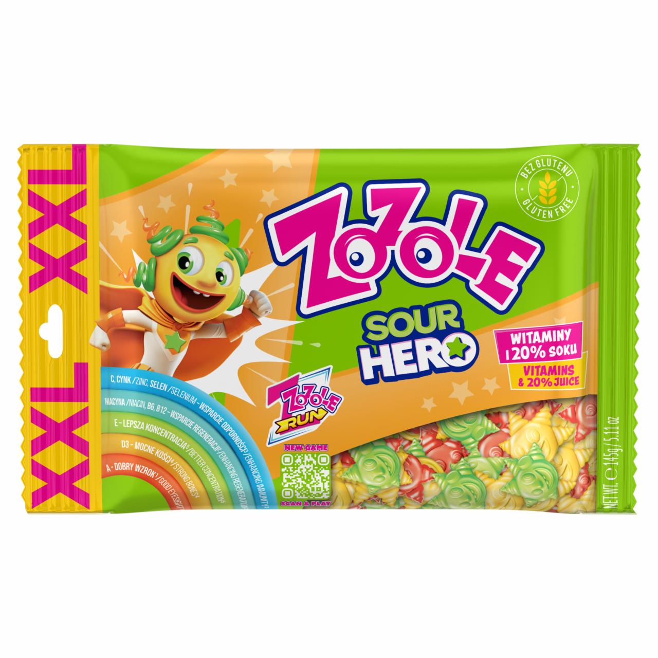 Zdjęcia - Zozole XXL Sour Hero Mix żelków o smaku wiśni ananasa i arbuza w kwaśnej posypce 145 g