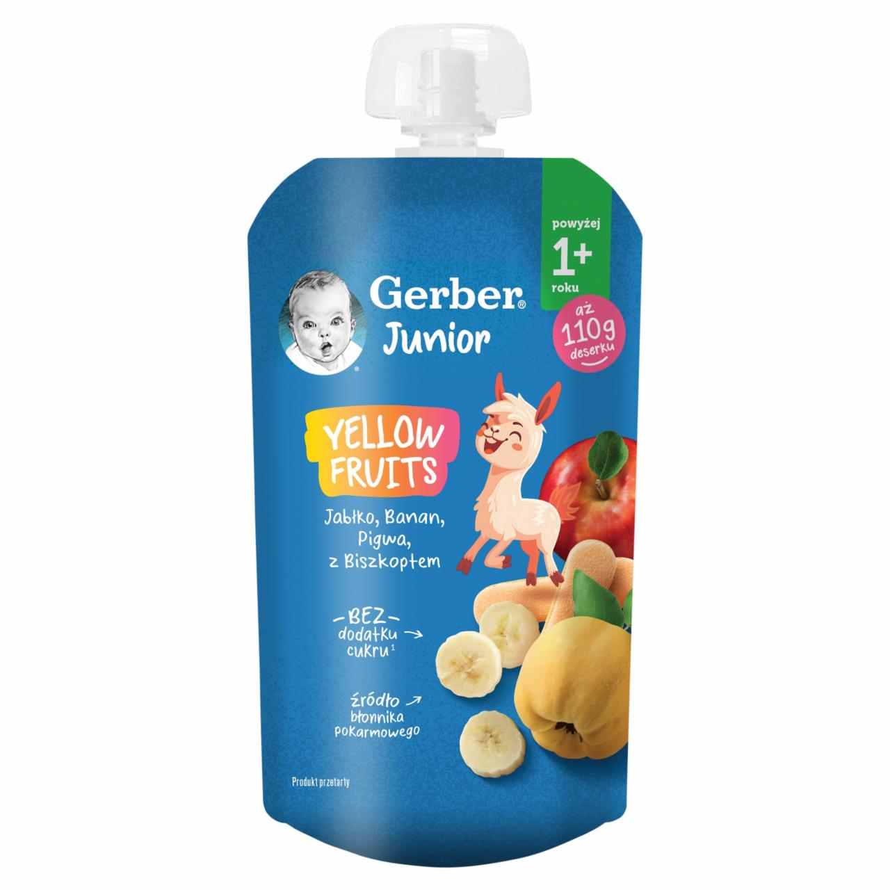 Zdjęcia - Gerber Junior Yellow Fruits Deserek jabłko banan pigwa z biszkoptem powyżej 1+ roku 110 g