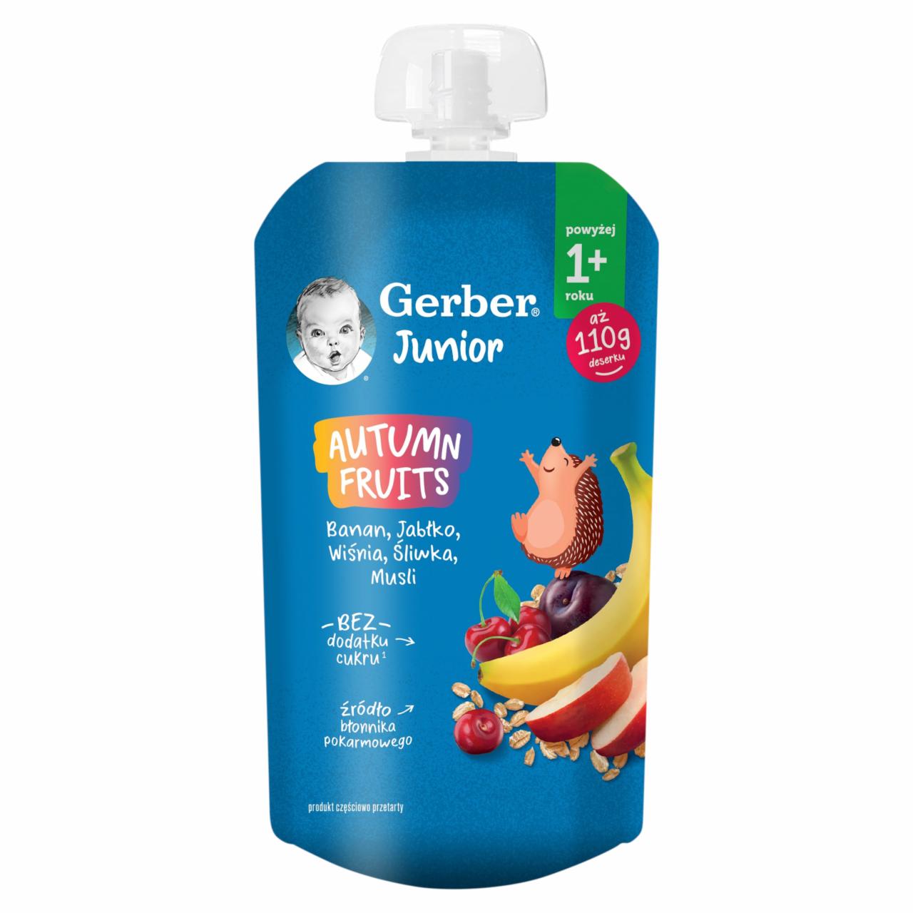 Zdjęcia - Gerber Junior Autumn Fruits Deserek banan jabłko wiśnia śliwka musli powyżej 1+ roku 110 g
