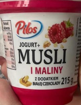 Zdjęcia - Jogurt musli i maliny z dodatkiem białej czekolady Pilos