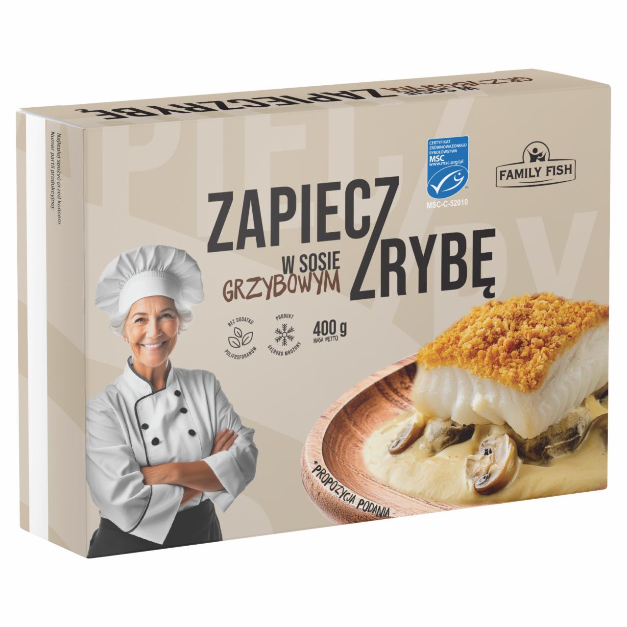 Zdjęcia - Family Fish Zapieczrybę Kostki z filetów ryby białej w sosie grzybowym 400 g