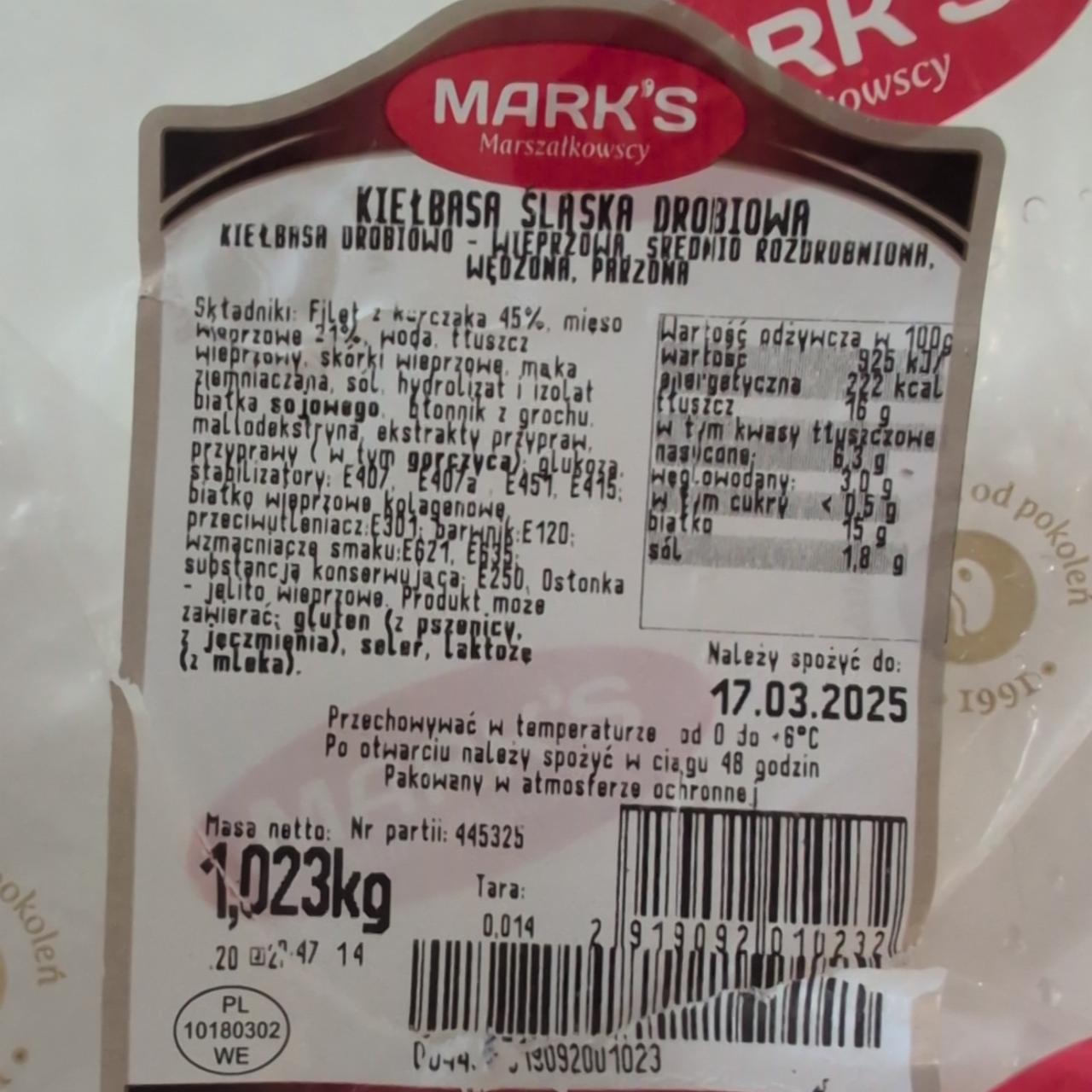 Zdjęcia - Kiełbasa śląska drobiowa Mark's Marszałowscy