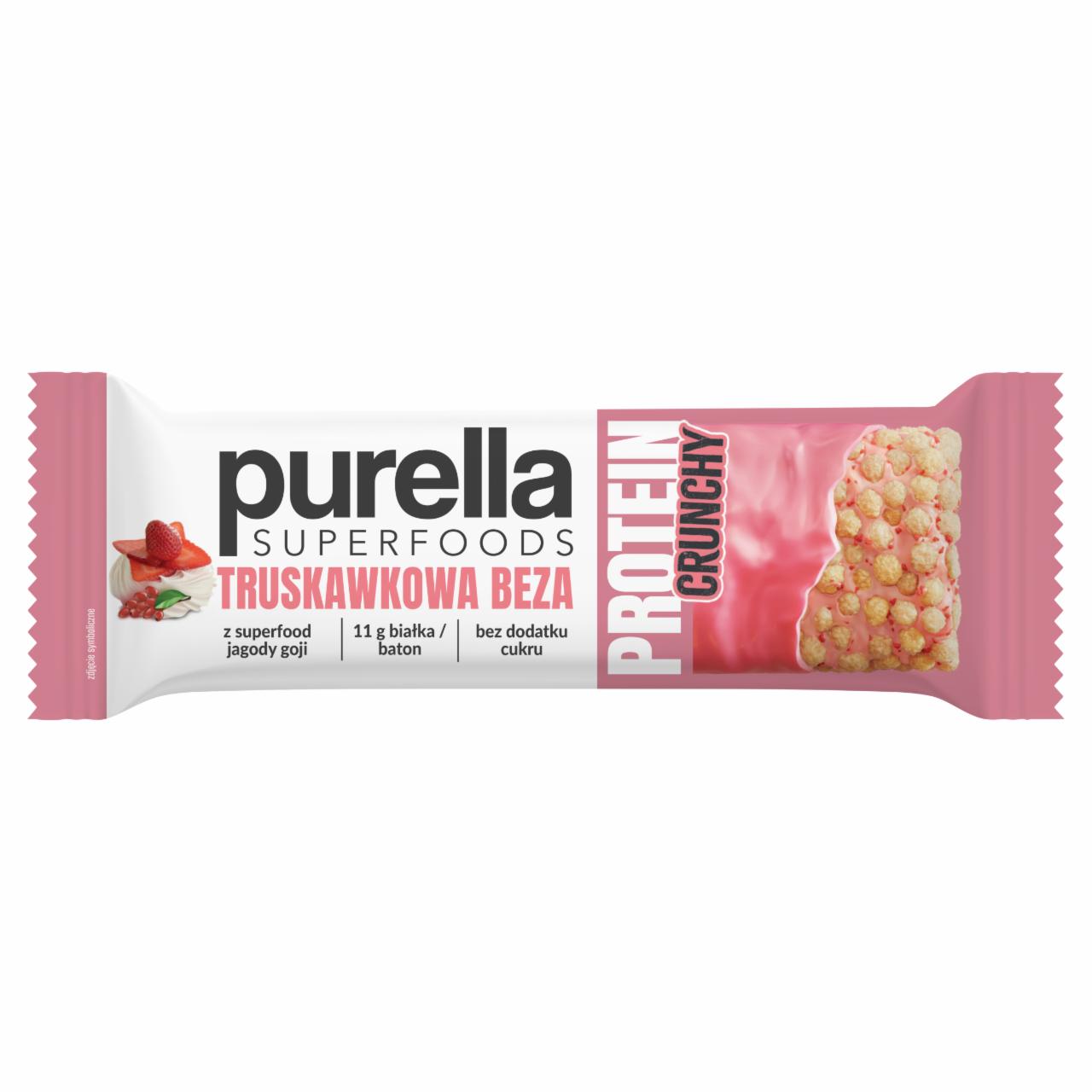 Zdjęcia - Purella Superfoods Protein Crunchy Baton białkowy truskawkowa beza 45 g