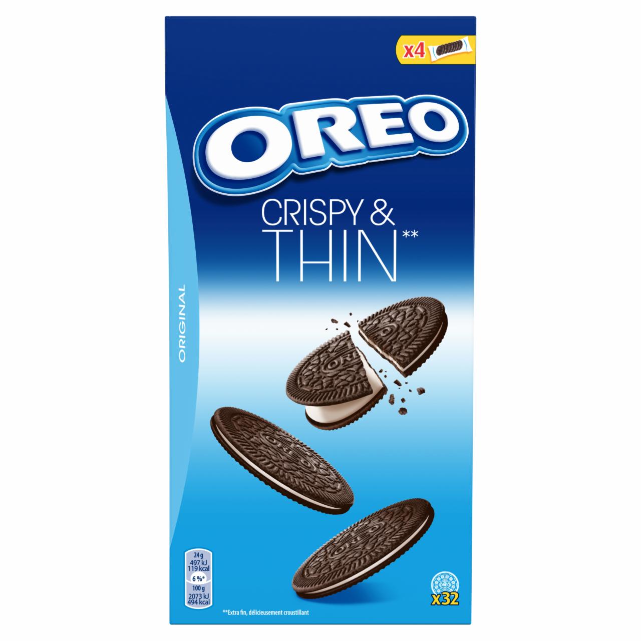 Zdjęcia - Oreo Cripsy & Thins Ciastka kakaowe z nadzieniem o smaku waniliowym 192 g (32 sztuki)